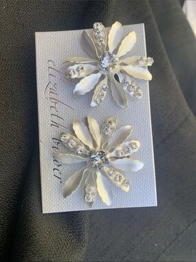 Elizabeth Bower Crystal Floral Drop Earrings - Crystal and matte  Silver